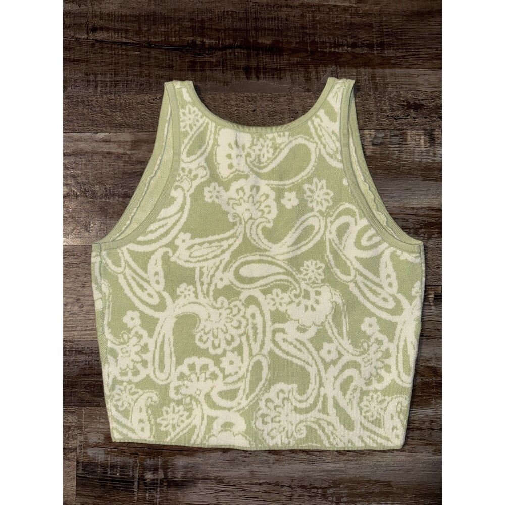 Pacsun LA Hearts Green White Paisley V Neck Cropped Tank Top Medium - Picture 3 of 3